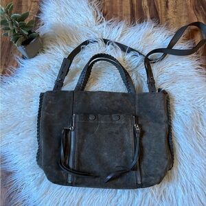 All Saints Leather Suede Crossbody Handbag Taupe